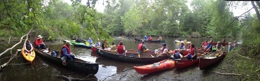 paddlers on the river at the Day on the Blackstone 2015