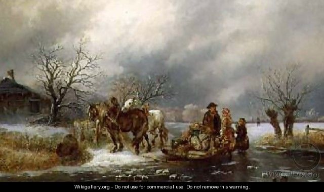 The Frozen River - Oil Painting by artist Alexis de Leeuw