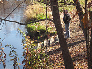 The steps down to the river below the dam at Rice City Pond