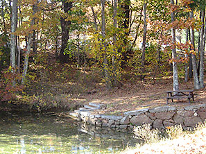 The steps down to the canal below the dam at Rice City Pond