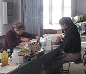 Volunteers analyzing water samples in the lab